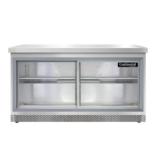 Continental Refrigerator SW60NSGD-FB Work Top Display Refrigerator 60 inch 17 cu ft Two Section Sliding Glass Doors