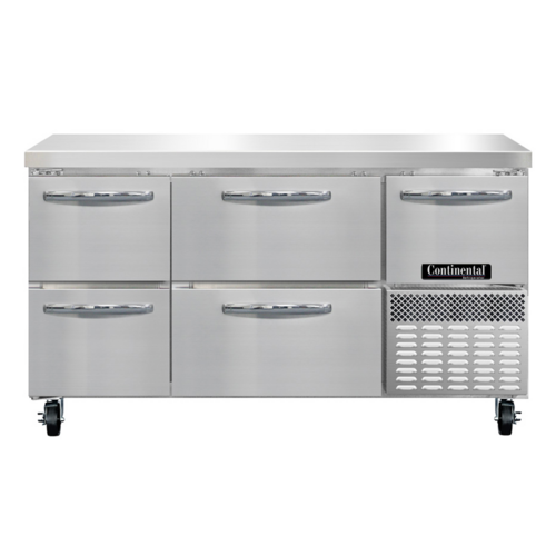 Continental Refrigerator RA60SN-D Refrigerated Base Shallow Depth Worktop Unit 60 inch Stainless Steel 2 Drawers
