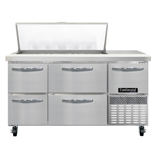 Continental Refrigerator RA60N18M-D Refrigerated Base Sandwich Unit 60 inch 300 Series Stainless Steel Top