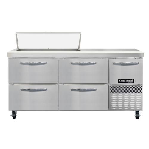 Continental Refrigerator RA68SN10-D Refrigerated Base Sandwich Unit 68 inch Stainless Steel with 10 Pans and Drawers