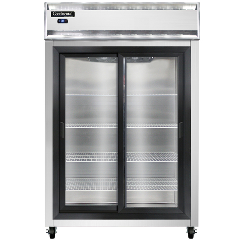 Continental Refrigerator 2RSNSGD Reach In Display Refrigerator Two Section Self Contained Aluminum Stainless Steel