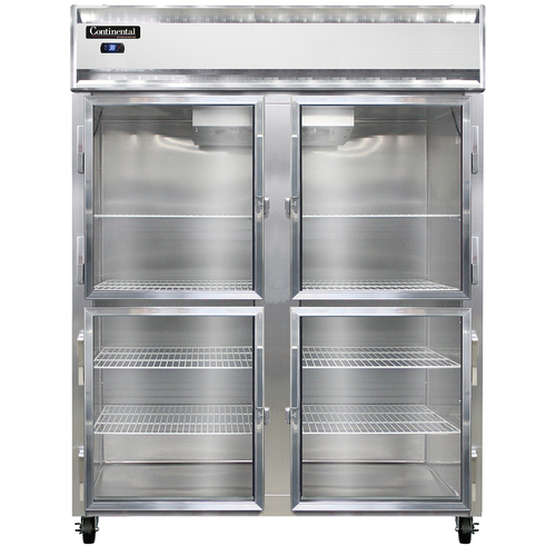 Continental Refrigerator 2RESNGDHD Extra-Wide Reach-In Refrigerator 57W Two-Section Aluminum Stainless Steel Glass Doors