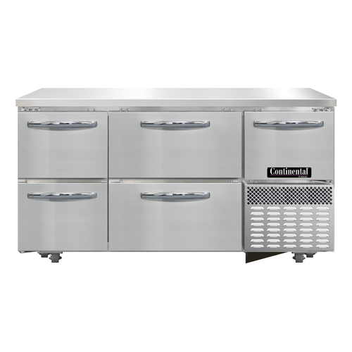 Continental Refrigerator FA60N-U-D Undercounter Freezer Base 60 inch Stainless Steel with Drawers and Door
