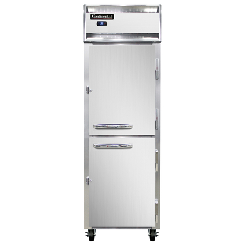 Continental Refrigerator 1RSNHD Reach In One Section Stainless Steel Refrigerator with Half Height Solid Doors