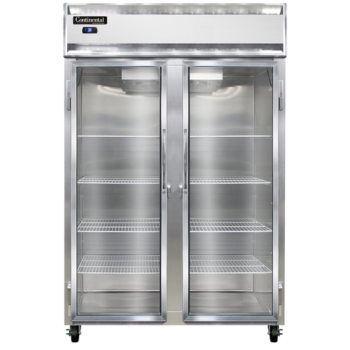 Continental Refrigerator 2RSNGD Reach-In Display Two-Section Self-Contained Aluminum Stainless Steel Narrow Doors