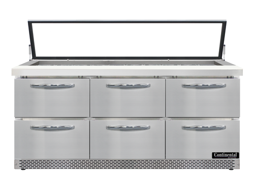 Continental Refrigerator SW72N30M-HGL-FB-D Mighty Top Sandwich Unit 72 inch 20.6 cu ft three section with drawers