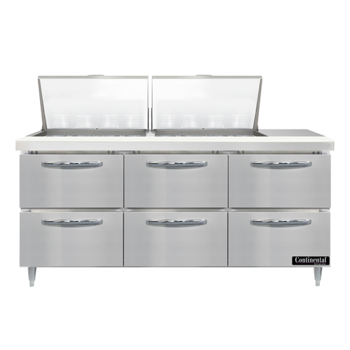 Continental Refrigerator D72N24M-D Designer Line Mighty Top Sandwich Unit 72 inch three section stainless steel