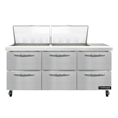 Continental Refrigerator SW72N24M-D Mighty Top Sandwich Unit 72W 20.6 cu ft capacity three-section with drawers