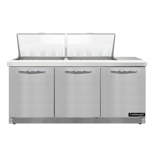 Continental Refrigerator D72N24M-FB Designer Line Mighty Top Sandwich Unit 72 Inch Stainless Steel 3 Section