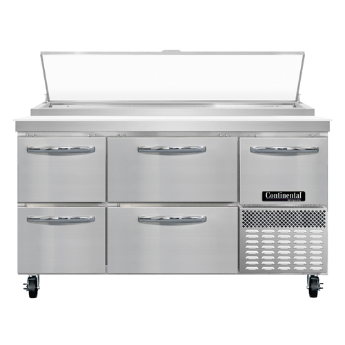 Continental Refrigerator PA60N-D Pizza Prep Table 60 inch two section 19 cu ft capacity stainless steel work top