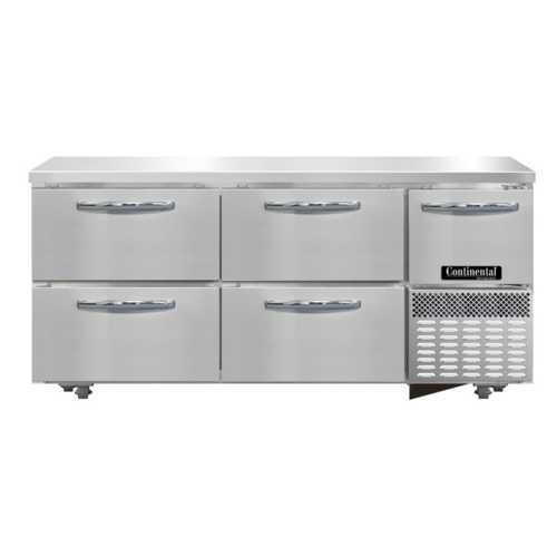 Continental Refrigerator RA68SN-U-D Undercounter Refrigerated Base 68 inch Stainless Steel 4 Drawers Heavy Duty