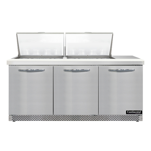 Continental Refrigerator SW72N24M-FB Mighty Top Sandwich Unit 72 inch 20.6 cu ft three section stainless steel