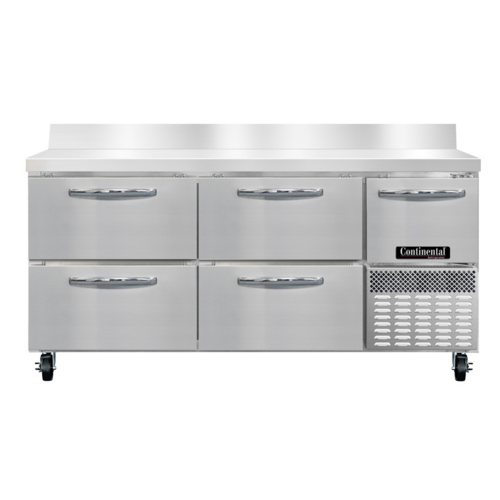 Continental Refrigerator RA68SNBS-D Refrigerated Base Shallow Depth Worktop Unit 68 inch Stainless Steel