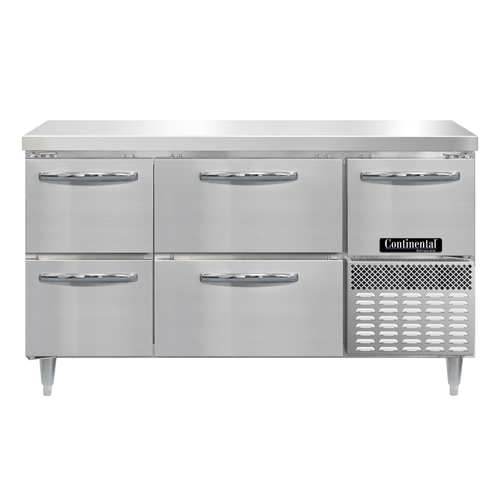 Continental Refrigerator DRA60NSS-D Designer Line Refrigerated Base Worktop Unit 60 inch Stainless Steel 1/4 HP