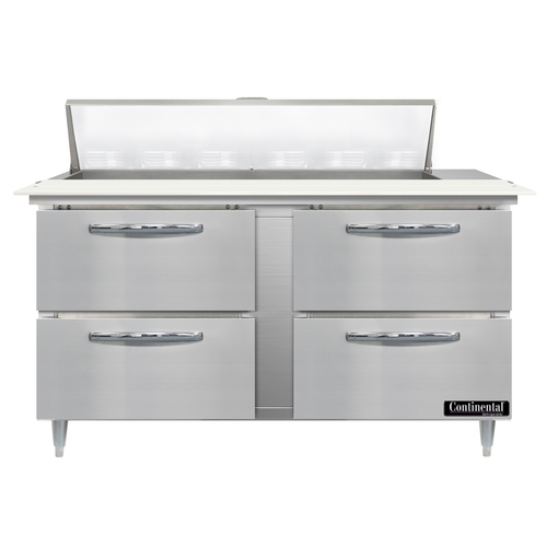 Continental Refrigerator D60N12C-D Designer Line Sandwich Unit 60 inch with 12 1/6 size pans and 4 drawers