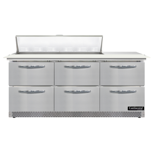 Continental Refrigerator D72N12C-FB-D Designer Line Sandwich Unit Front Breather 72 inch Three Section Stainless Steel