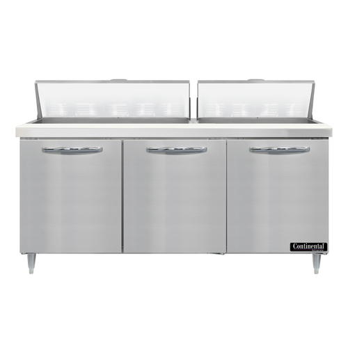 Continental Refrigerator D72N18 Designer Line Sandwich Unit 72 inch 3 Section with 18 1 6 Size Pans and Cutting Board