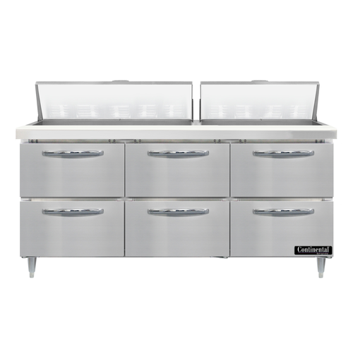 Continental Refrigerator D72N18-D Designer Line Sandwich Unit 72 inch Three Section with Drawers and Pans