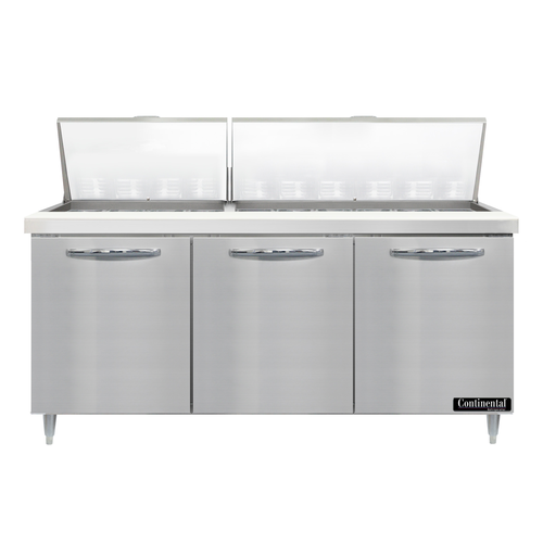 Continental Refrigerator D72N30M Designer Line Mighty Top Sandwich Unit 72 inch with 3 Section and 30 1/6 Size Pans