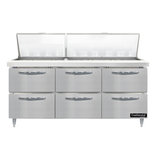 Continental Refrigerator D72N30M-D Designer Line Mighty Top Sandwich Unit 72 inch three section stainless steel