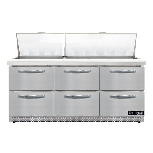 Continental Refrigerator D72N30M-FB-D Designer Line Mighty Top Sandwich Unit 72 inch Front Breather Stainless Steel