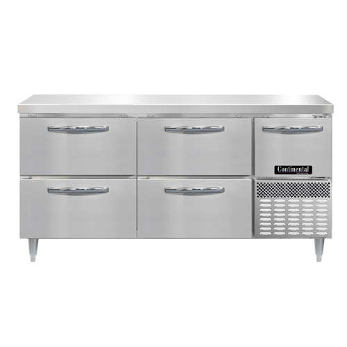 Continental Refrigerator DRA68NSS-D Designer Line Refrigerated Base Worktop Unit 68W Stainless Steel 4 Drawers 1 Door