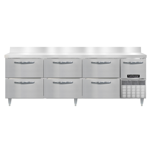 Continental Refrigerator DRA93NSSBS-D Designer Line Refrigerated Base Worktop Unit 93 inch Stainless Steel 6 Drawers