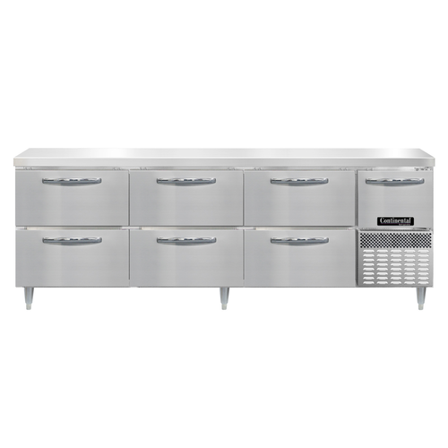 Continental Refrigerator DRA93NSS-D Designer Line Refrigerated Base Worktop Unit 93 inch Stainless Steel 6 Drawers
