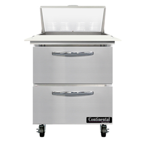 Continental Refrigerator SW27N8C-D Sandwich Unit 27W 74 cu ft capacity with 8 pans and 2 drawers stainless steel top
