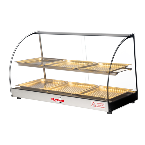 Skyfood Equipment FWD2-33-6P 33W Countertop Food Warmer Display Case with Shelves and Stainless Steel Pans
