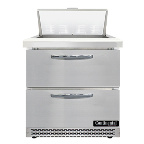 Continental Refrigerator SW32N8-FB-D Sandwich Unit Front Breather 32W 9 cu ft Capacity with 8 Pans and 2 Drawers