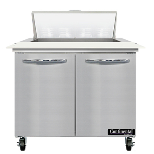 Continental Refrigerator SW36N8C Sandwich Unit 36W 10.3 cu ft capacity two-section with 8 pans and cutting board