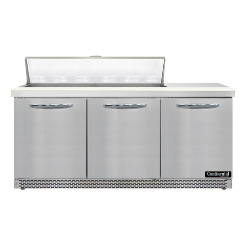 Continental Refrigerator SW72N12-FB Sandwich Unit Front Breather 72 inch 20.6 cu ft Three Section Stainless Steel