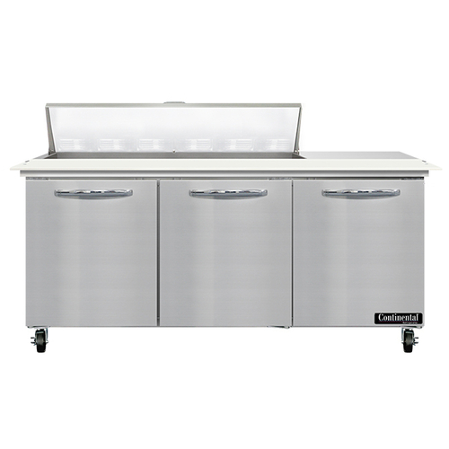 Continental Refrigerator SW72N12C Sandwich Unit 72W 20.6 cu ft capacity three-section with 12 pans and cutting board