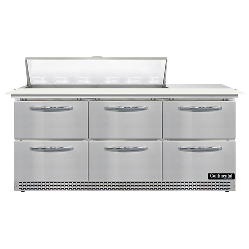 Continental Refrigerator SW72N12C-FB-D Sandwich Unit Front Breather 72 inch 20.6 cu ft capacity with drawers and pans