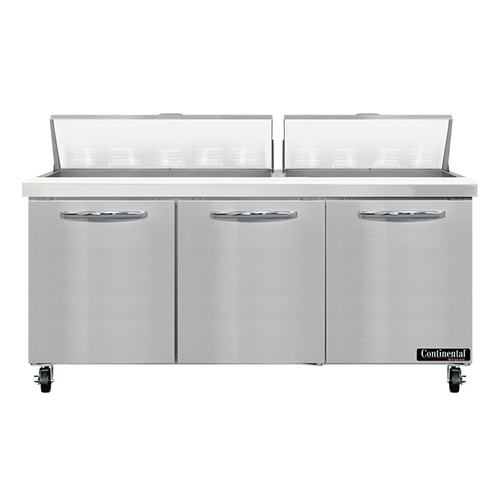 Continental Refrigerator SW72N18 Sandwich Unit 72W 20.6 cu ft capacity three-section with 18 pans and cutting board