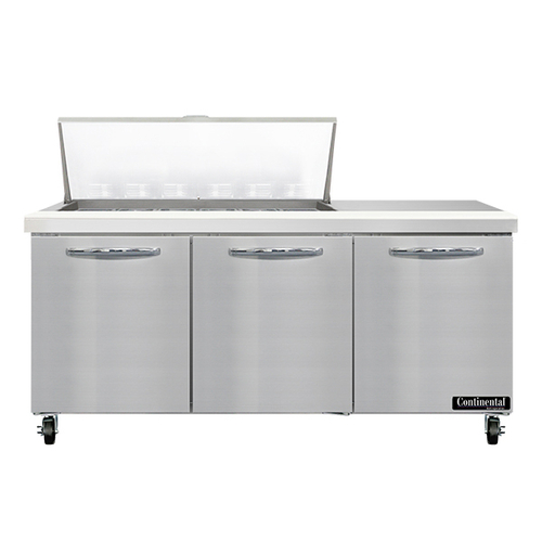 Continental Refrigerator SW72N18M Mighty Top Sandwich Unit 72W 20.6 cu ft three-section with 18 1/6 size pans