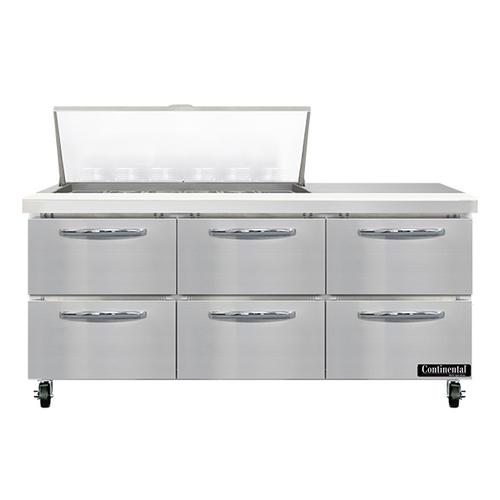 Continental Refrigerator SW72N18M-D Mighty Top Sandwich Unit 72 inch 20.6 cu ft three section with drawers and pans