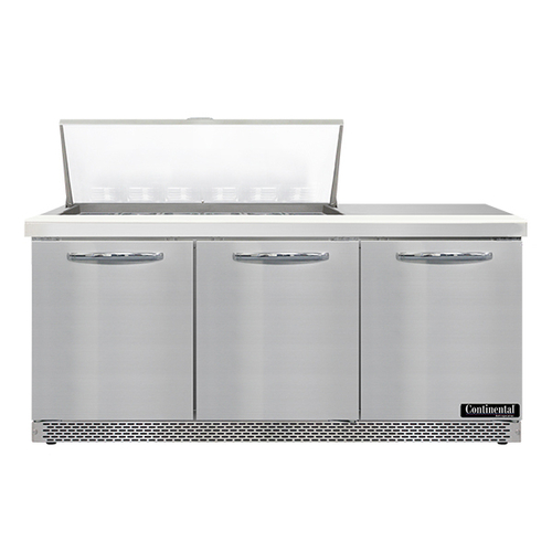 Continental Refrigerator SW72N18M-FB Mighty Top Sandwich Unit 72 inch 20.6 cu ft three-section with 18 pans and cutting board