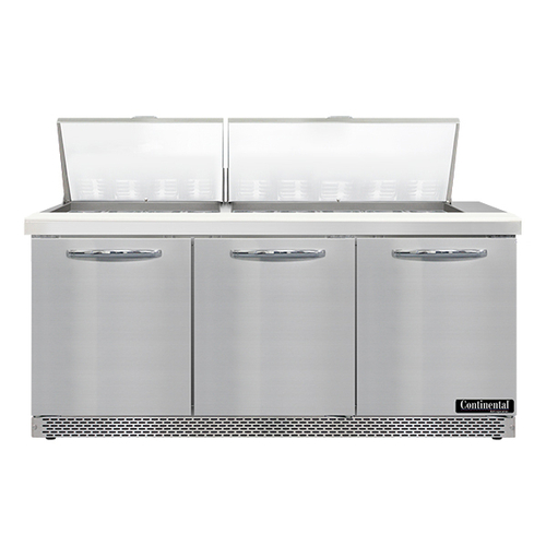 Continental Refrigerator SW72N27M-FB Mighty Top Sandwich Unit 72 inch 20.6 cu ft three section with 27 pans and cutting board