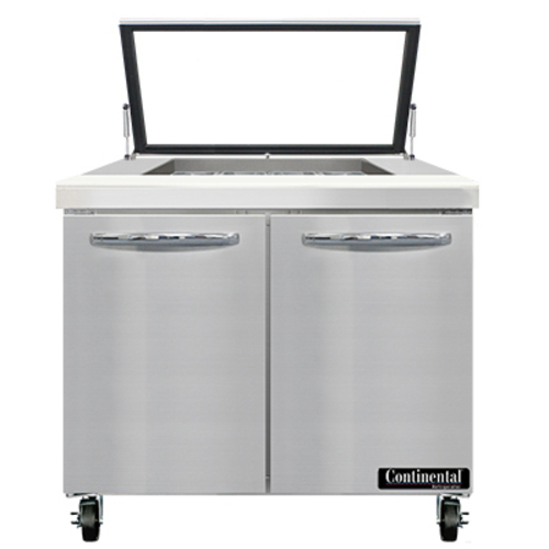 Continental Refrigerator SW36N12M-HGL Mighty Top Sandwich Unit 36 inch 10.3 cu ft Stainless Steel with Hinged Glass Lid