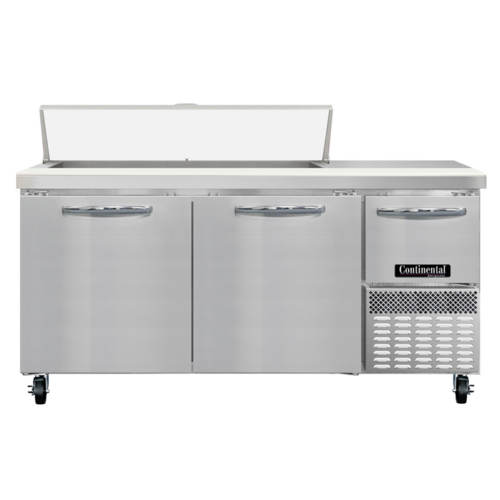 Continental Refrigerator RA68SN12 Refrigerated Base Sandwich Unit 68W Stainless Steel with Pans and Doors