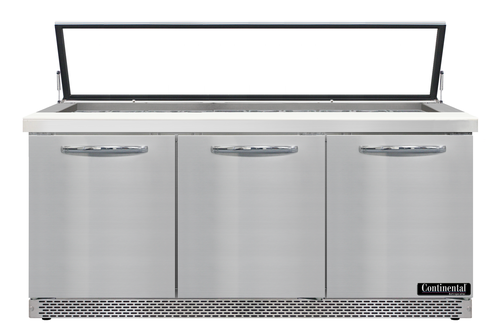 Continental Refrigerator SW72N30M-HGL-FB Mighty Top Sandwich Unit 72 inch with Hinged Glass Lid and 20.6 cu ft Capacity