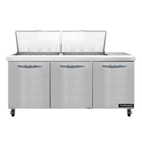 Continental Refrigerator SW72N24M Mighty Top Sandwich Unit 72W 20.6 cu ft three-section with 24 pans and cutting board