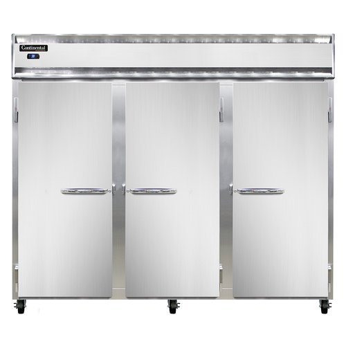 Continental Refrigerator 3RESN Extra-Wide Reach-In Refrigerator 85-1/2 inch Three-Section Stainless Steel NSF Certified
