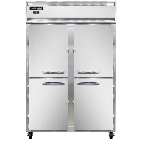 Continental Refrigerator 2RSNHD Reach-In Two-Section Stainless Steel Refrigerator with Half-Height Solid Doors