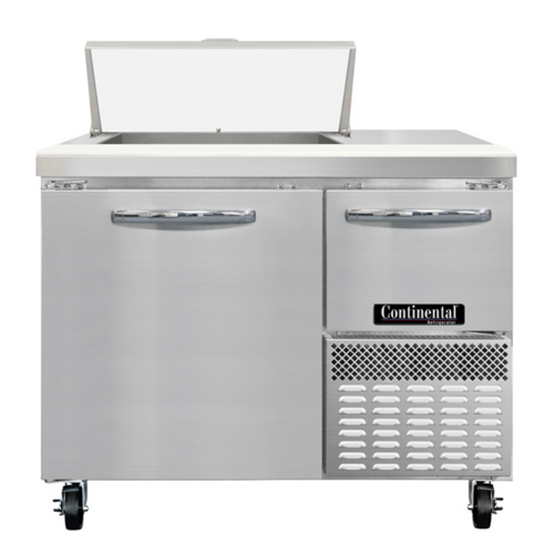 Continental Refrigerator RA43SN6 Refrigerated Base Sandwich Unit 43W Stainless Steel Top with Pans and Doors