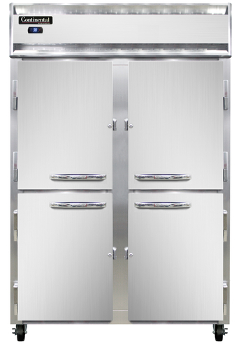 Continental Refrigerator 2RSNSSHD Reach In Two Section Stainless Steel Refrigerator with Half Height Solid Doors