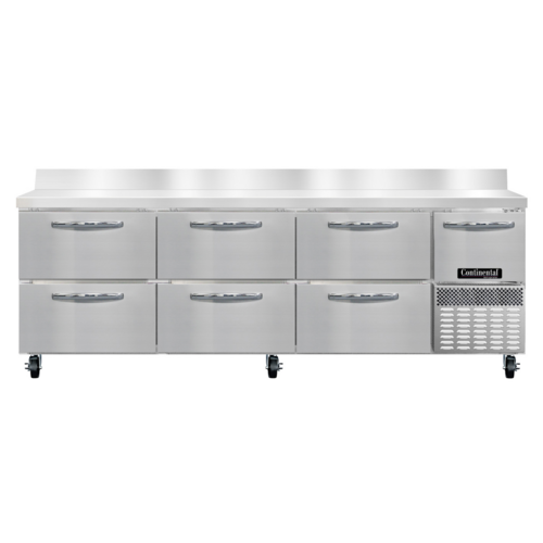 Continental Refrigerator RA93SNBS-D Refrigerated Base Shallow Depth Worktop Unit 93 inch Stainless Steel 6 Drawer