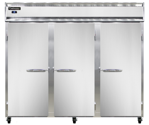 Continental Refrigerator 3RESNSA Extra-Wide Reach-In Refrigerator 85-1/2 inch Three-Section Stainless Steel